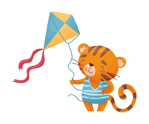 Humanized tiger with a kite vector illustration on white background