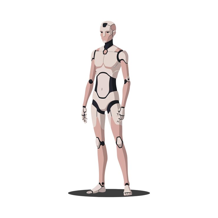 Vector humanlike robot character in flat design showcasing detailed features vector illustration