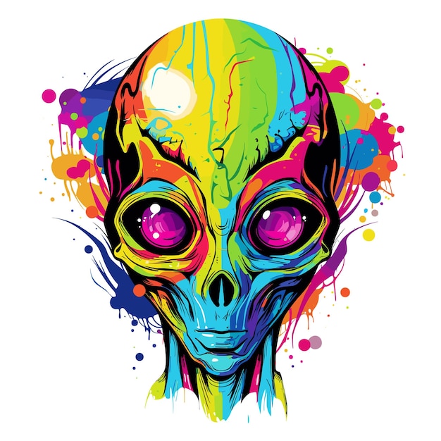 Humanoid alien portrait in vector graphic style Template for tshirt sticker etc