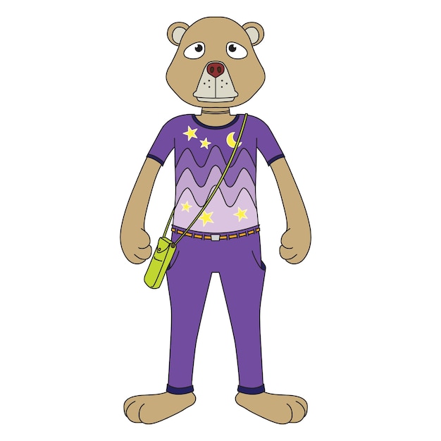 Vector humanoid bear mascot with bag