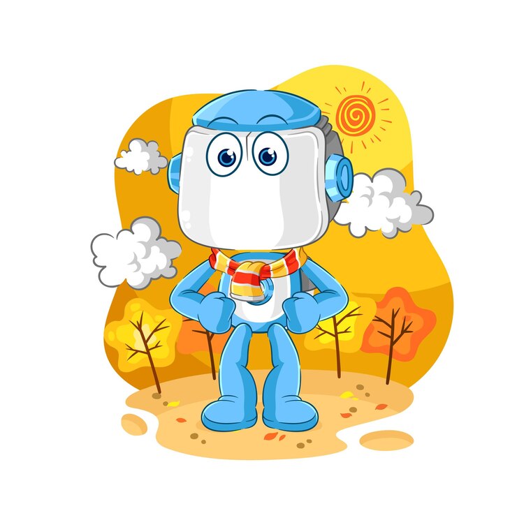 Vector humanoid robot in the autumn cartoon mascot vector