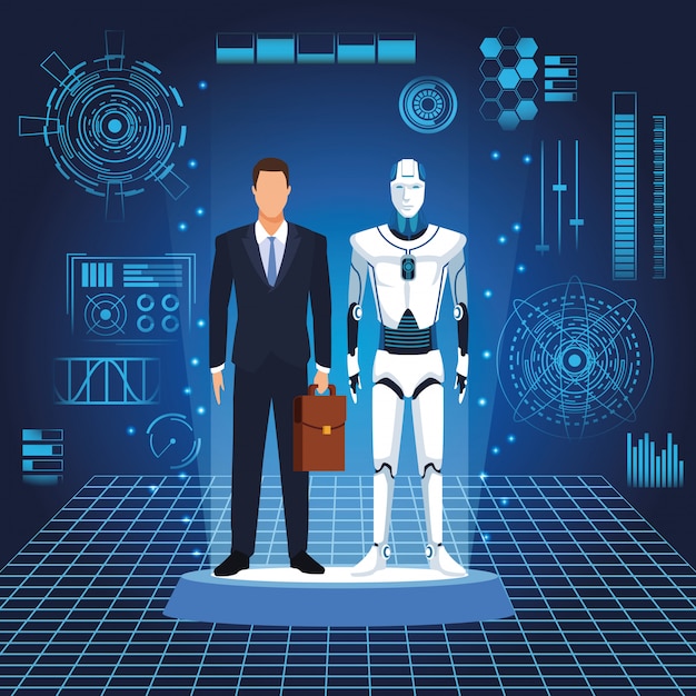 Vector humanoid robot and businessman