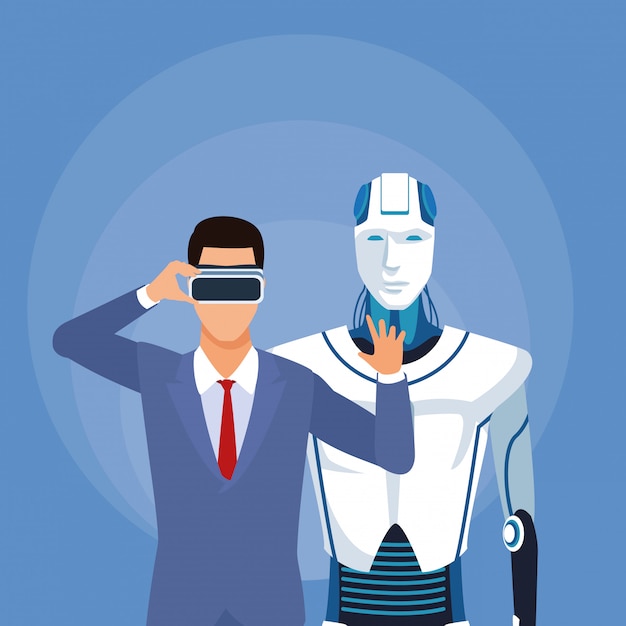 Vector humanoid robot and businessman