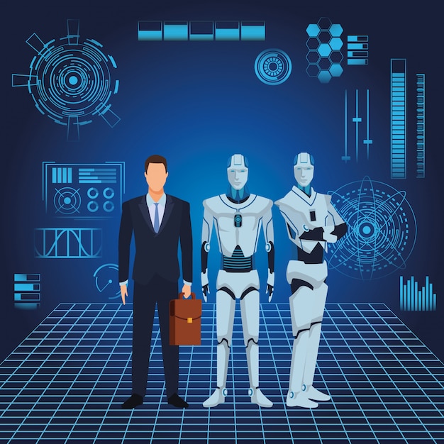 Humanoid robot and businessman