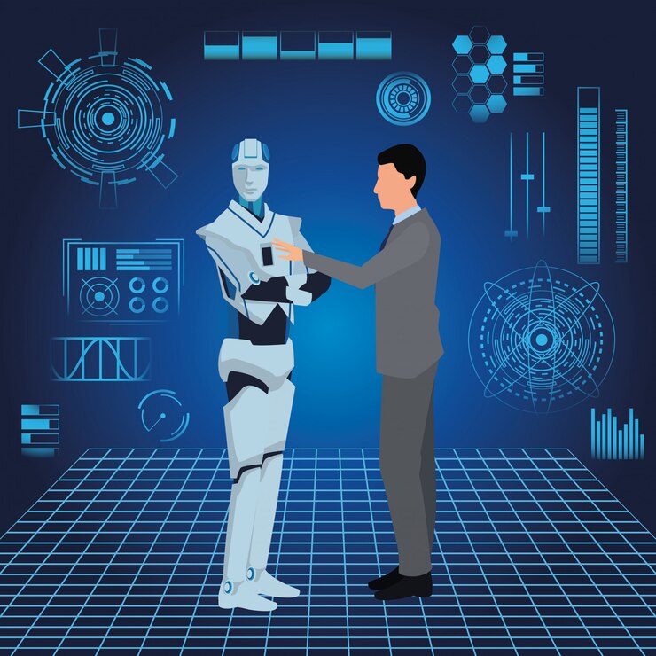Vector humanoid robot and businessman