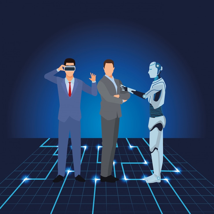 Vector humanoid robot and businessmen