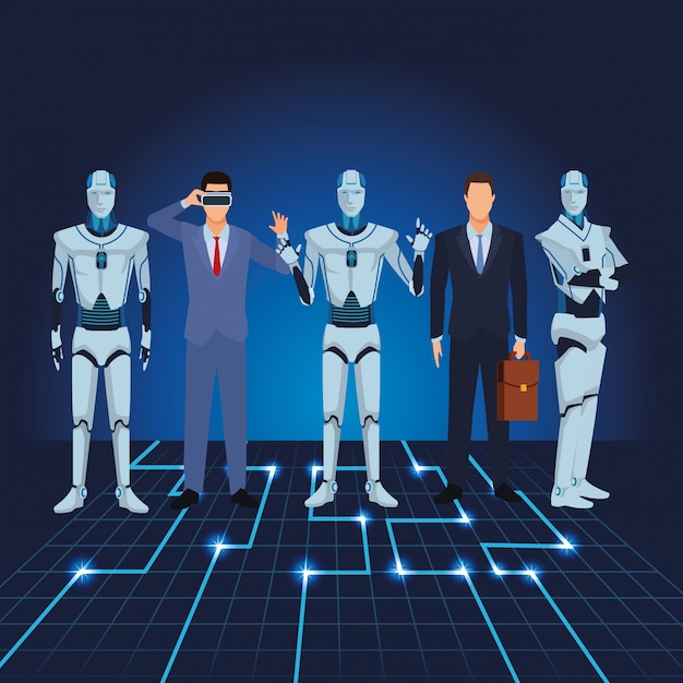 Vector humanoid robot and businessmen