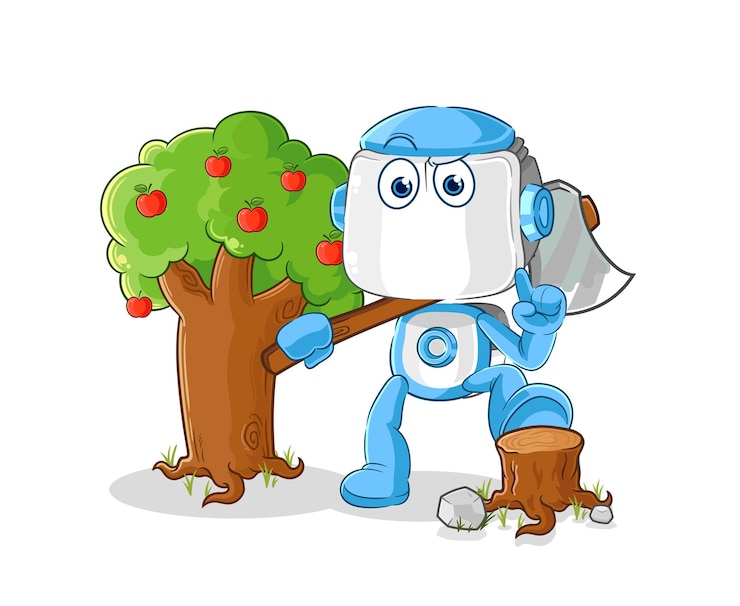 Vector humanoid robot carpenter illustration character vector