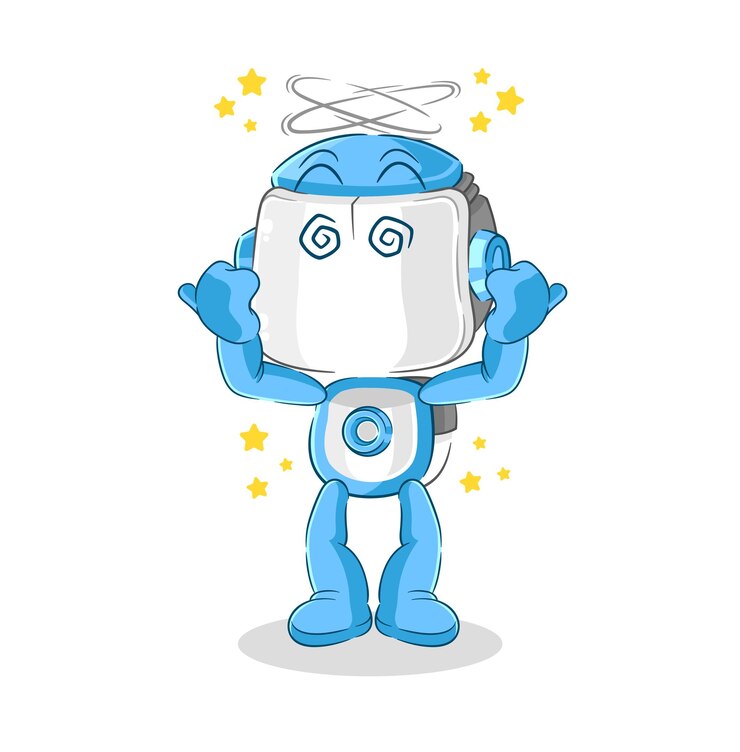 Vector humanoid robot dizzy head mascot cartoon vector