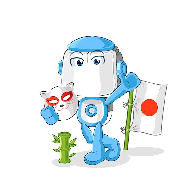 humanoid robot japanese fox character cartoon mascot