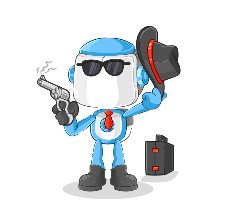 Vector humanoid robot mafia with gun character cartoon mascot vector