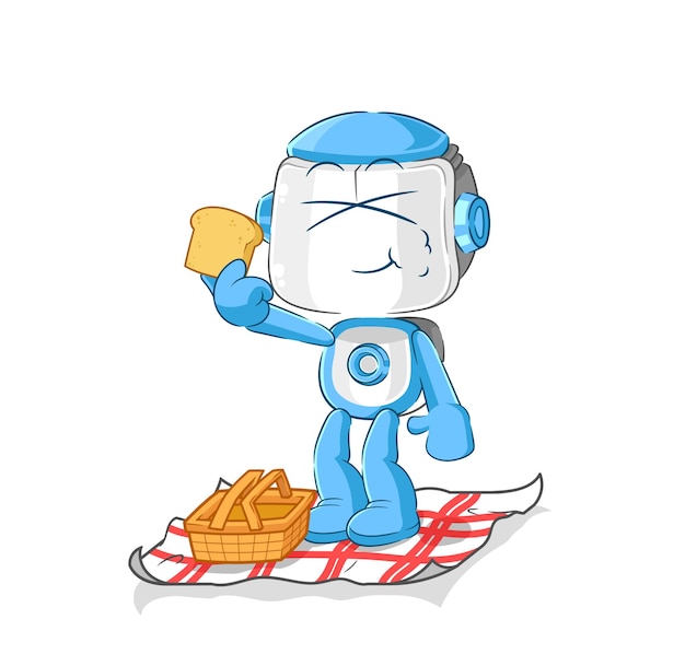 Humanoid robot on a picnic cartoon cartoon mascot vector