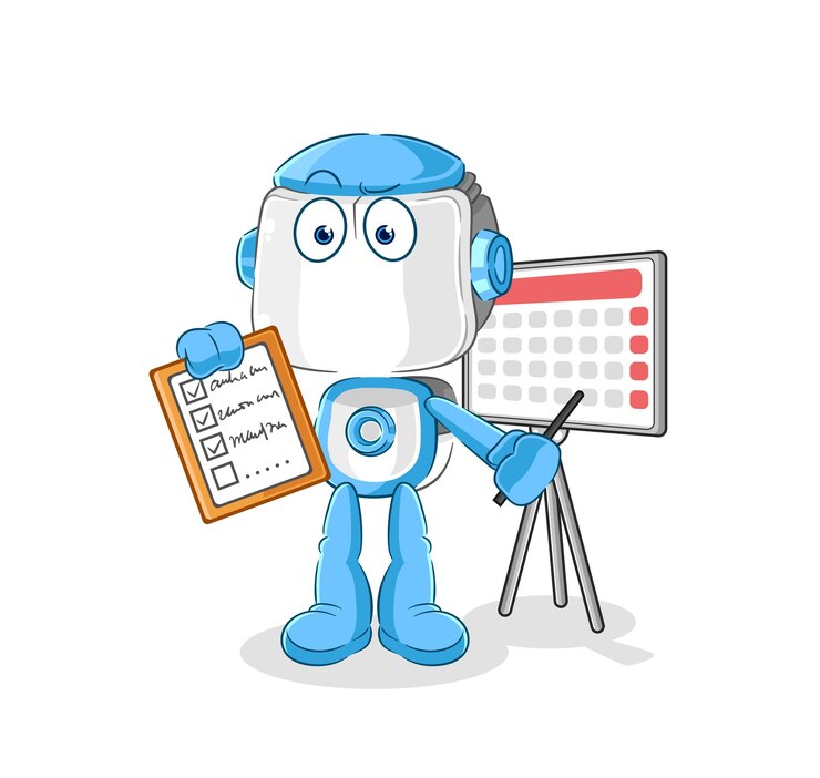 Vector humanoid robot schedule list vector cartoon character