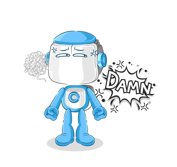 Vector humanoid robot very pissed off illustration character vector