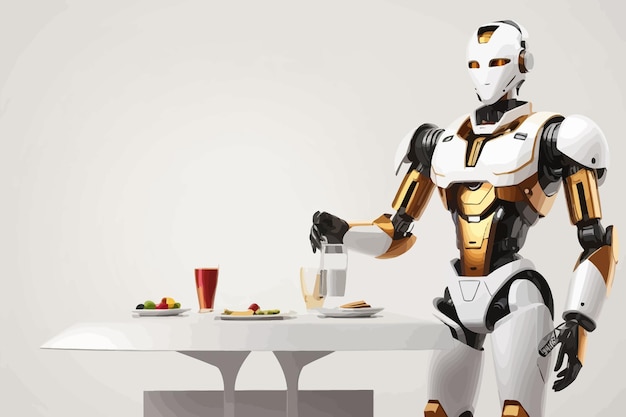 humanoid robot waiter white background illustration