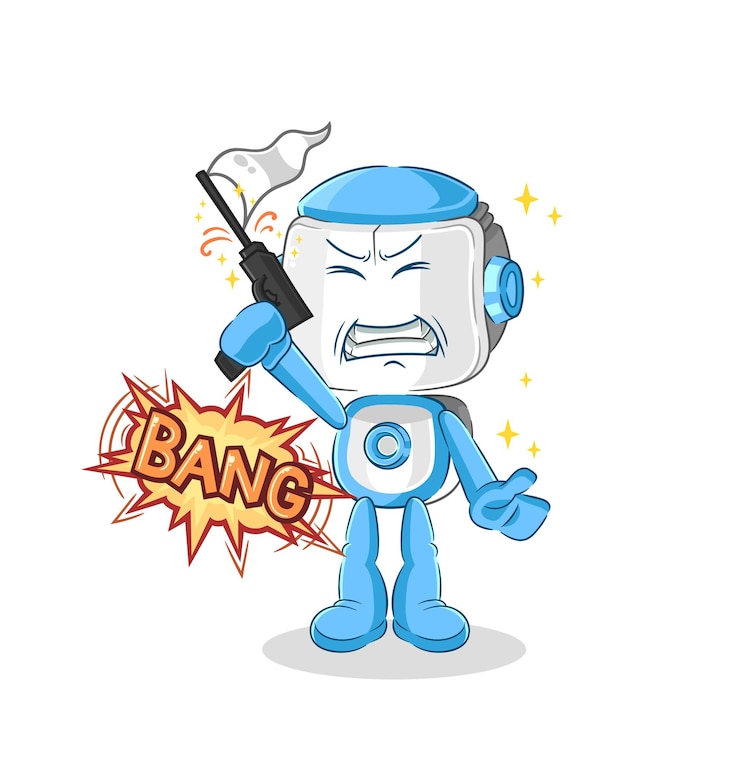 Vector humanoid robot warning shot mascot cartoon vector