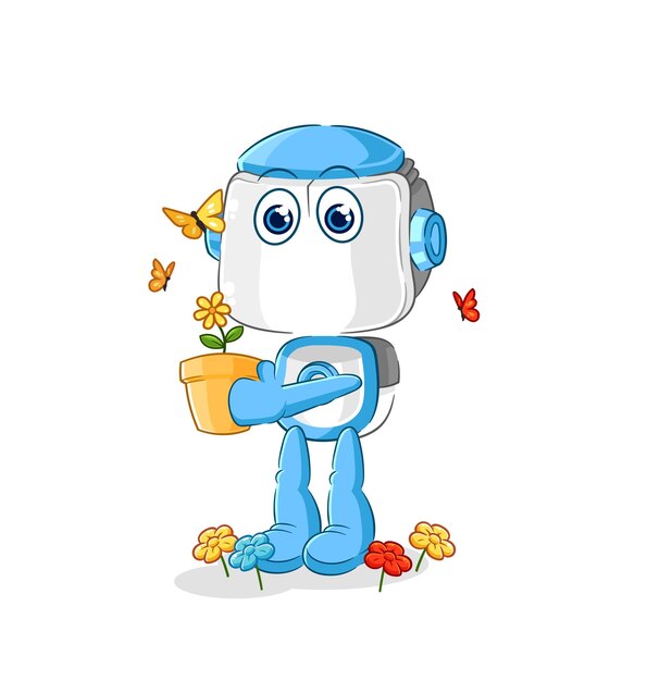 Humanoid robot with a flower pot character vector