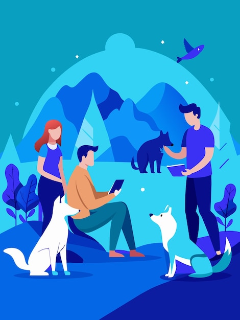 humans befriending with animals flat vector