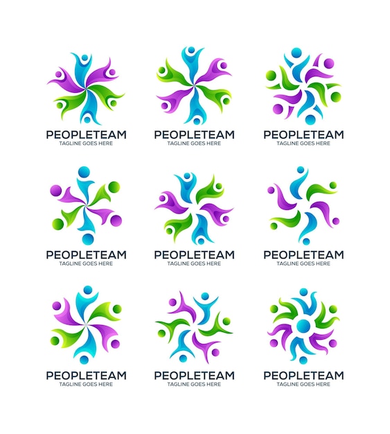 Vector humans group, society creative symbols set. people protect, teamwork, abstract business logo