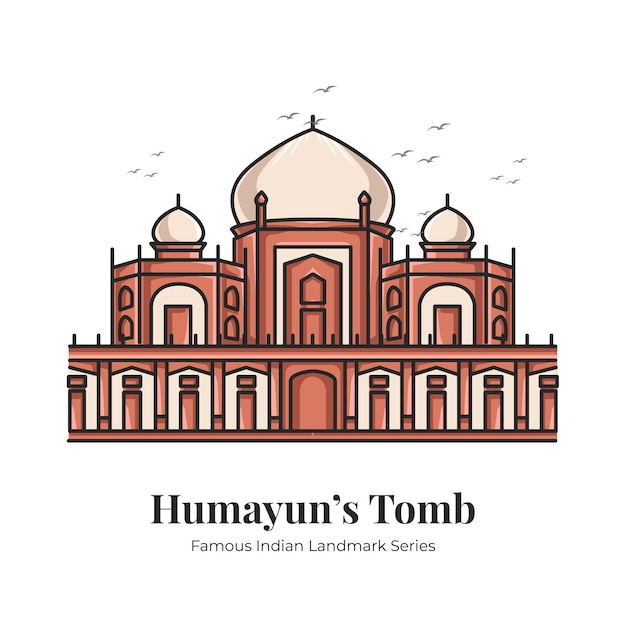 Vector humayun tomb indiase bezienswaardigheid iconische cartoon afbeelding