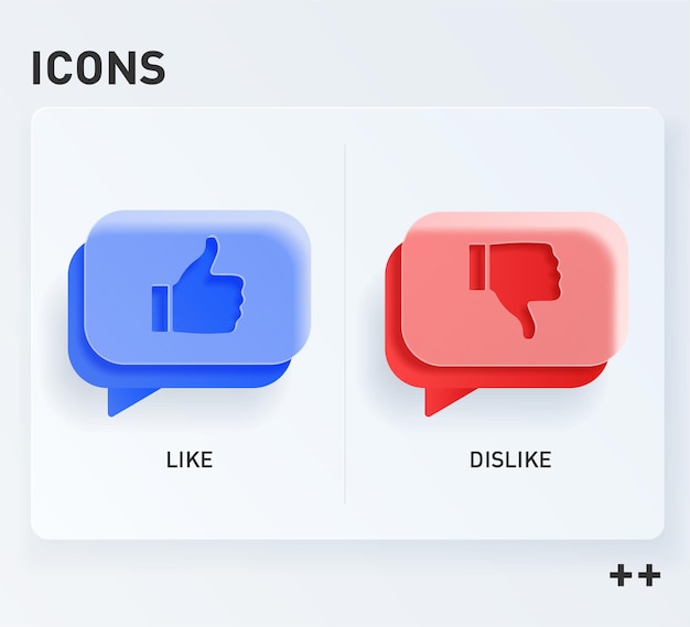 Humb up and thumb down sign, likes and dislikes icons. vector in the style of glass morphism.