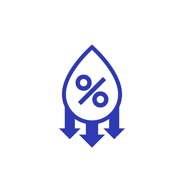 Vector humidity decrease icon water drop and percent