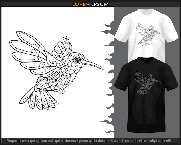 Humming bird mandala arts isolated on black and white t shirt
