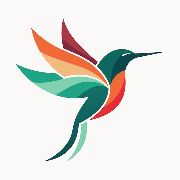 A hummingbird displaying colorful wings on a white background Abstract representation of a hummingbird in a logo minimalist simple modern vector logo design