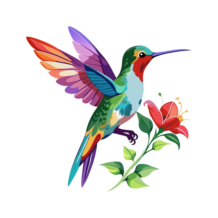 Vector hummingbird and flower illustration