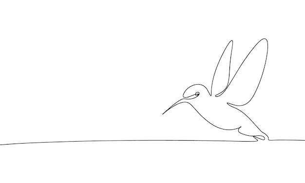 ハチドリが飛んでいる 連続線一画 ベクターイラスト シンプルな線イラスト