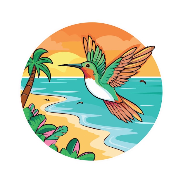 Hummingbird Leuke Grappige Cartoon Kawaii Kleurrijke Waterverf Strand Zomer Dier Sticker Illustratie