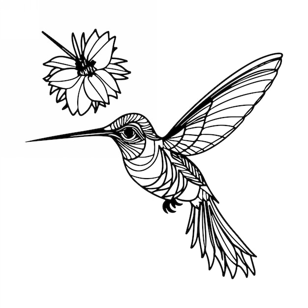 Vector hummingbird line art silhouette illustration design vector