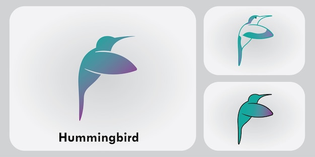 Vector hummingbird logo design with gradient blue color