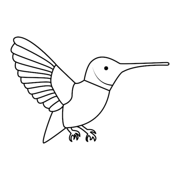 Colibrì singolo continuo una linea fuori linea disegno d'arte vettoriale e disegno di tatuaggio