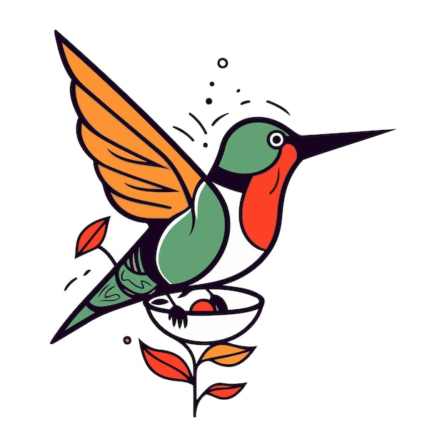 Vettore colibrì con un fiore nel becco illustrazione vettoriale