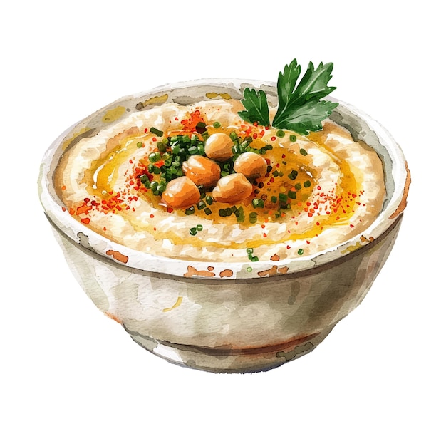 hummus vector illustration in watercolour style