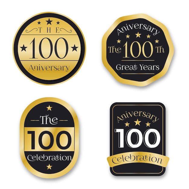 Vector hundred years anniversary labels pack