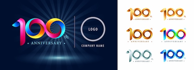 Vector hundred years celebration anniversary logo, origami stylized number letters, twist ribbons logo