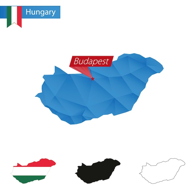 Mappa low poly ungheria blu con capitale budapest