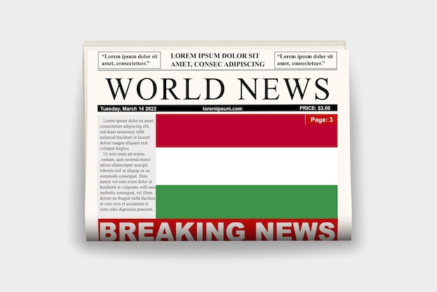 뉴스 레터 뉴스 개념 관보 페이지 헤드 라인에 헝가리 국가 신문 플래그 속보 뉴스