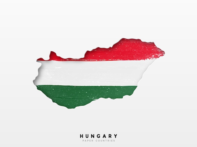 Hungary detailed map with flag of country. Painted in watercolor paint colors in the national flag