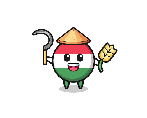 Hungary flag Asian farmer holding paddyxA