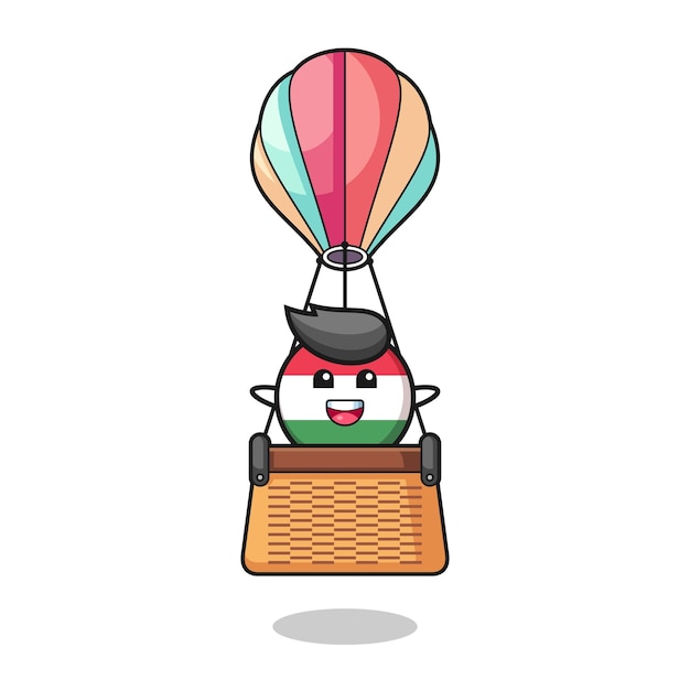 Hungary flag mascot riding a hot air balloonxA cute designxA