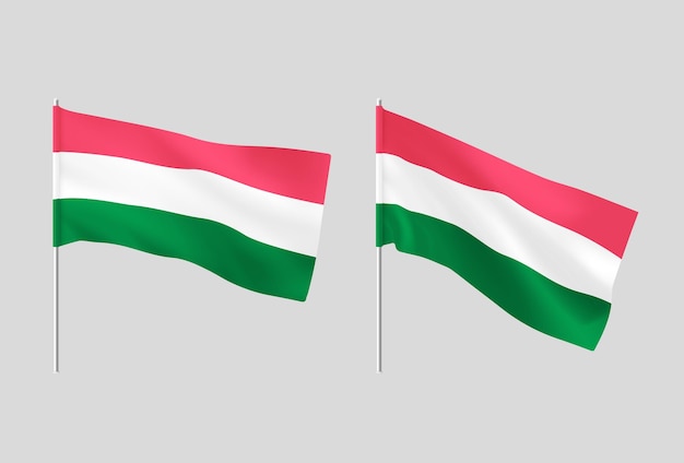 Hungary flags Set of national realistic Hungarian flags