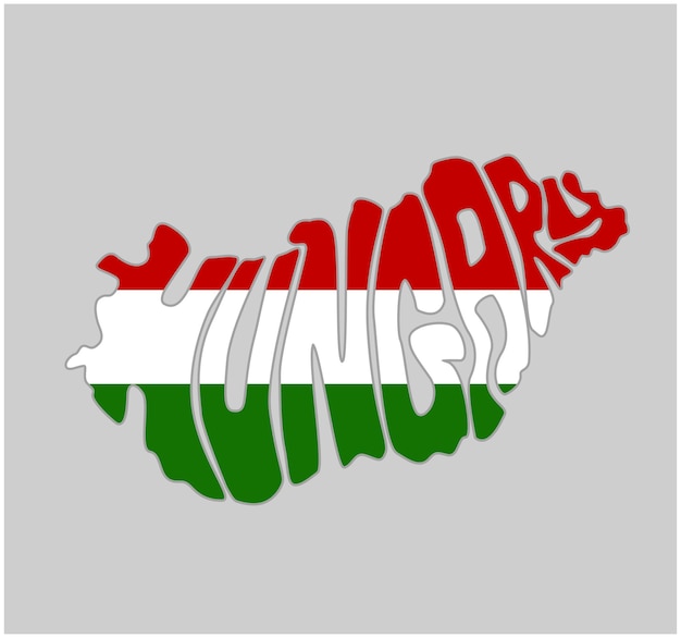 Hungary map lettering with national flag Hungary written in map shape