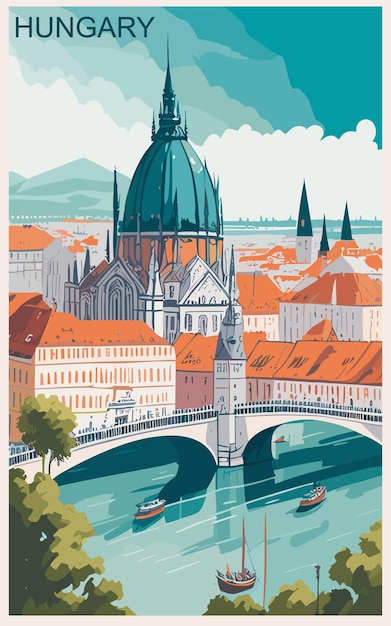 Vector hungary travel poster design