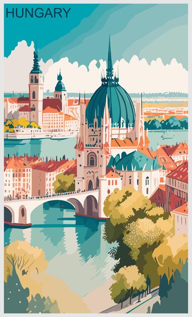 Vettore design del poster di viaggio in ungheria