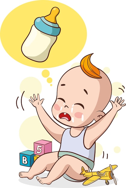 hungry baby crying vector illustration