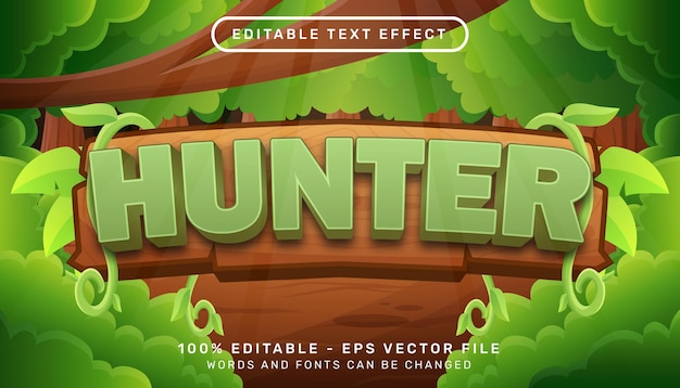 hunter 3d text effect and editable text effect with leaf and jumgle illustration