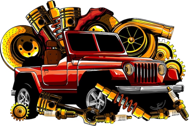 Hunter auto jeep vectorillustratie op witte achtergrond